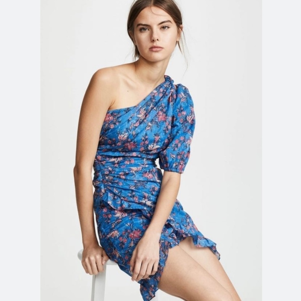 NWT Isabel Marant Etoile Esther Floral One Shoulder Mini Ruched Dress
